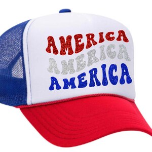 AMERICA - glitter trucker hat, Fourth of July trucker hat, made in America hat, patriotic trucker hat
