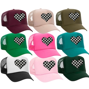 CHECKERED HEART Customizable Patch Trucker Hat