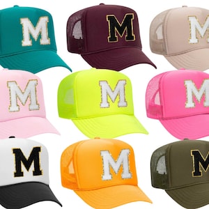 Customizable CHENILLE INITIAL PATCH Trucker Hat, chenille patch trucker hat, custom trucker hat,