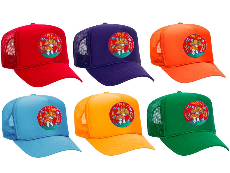 FREE SPIRIT Mushroom - Embroidered Patch Trucker Hat - Etsy display picture 1