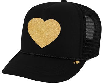 GLITTER HEART Customizable Trucker Hat, heart trucker hat, glitter heart hat
