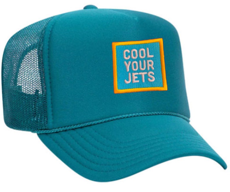 COOL YOUR JETS Embroidered Patch Trucker Hat Multiple Colors Turquoise