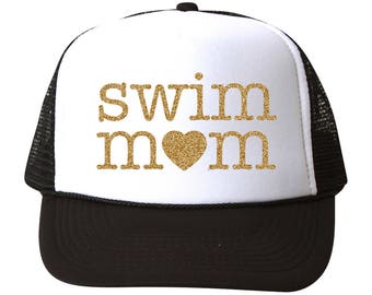 swim mom - glitter trucker hat (multiple colors)