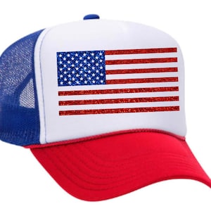 AMERICAN FLAG - glitter trucker hat, Fourth of July trucker hat, patriotic trucker hat, glitter flag hat