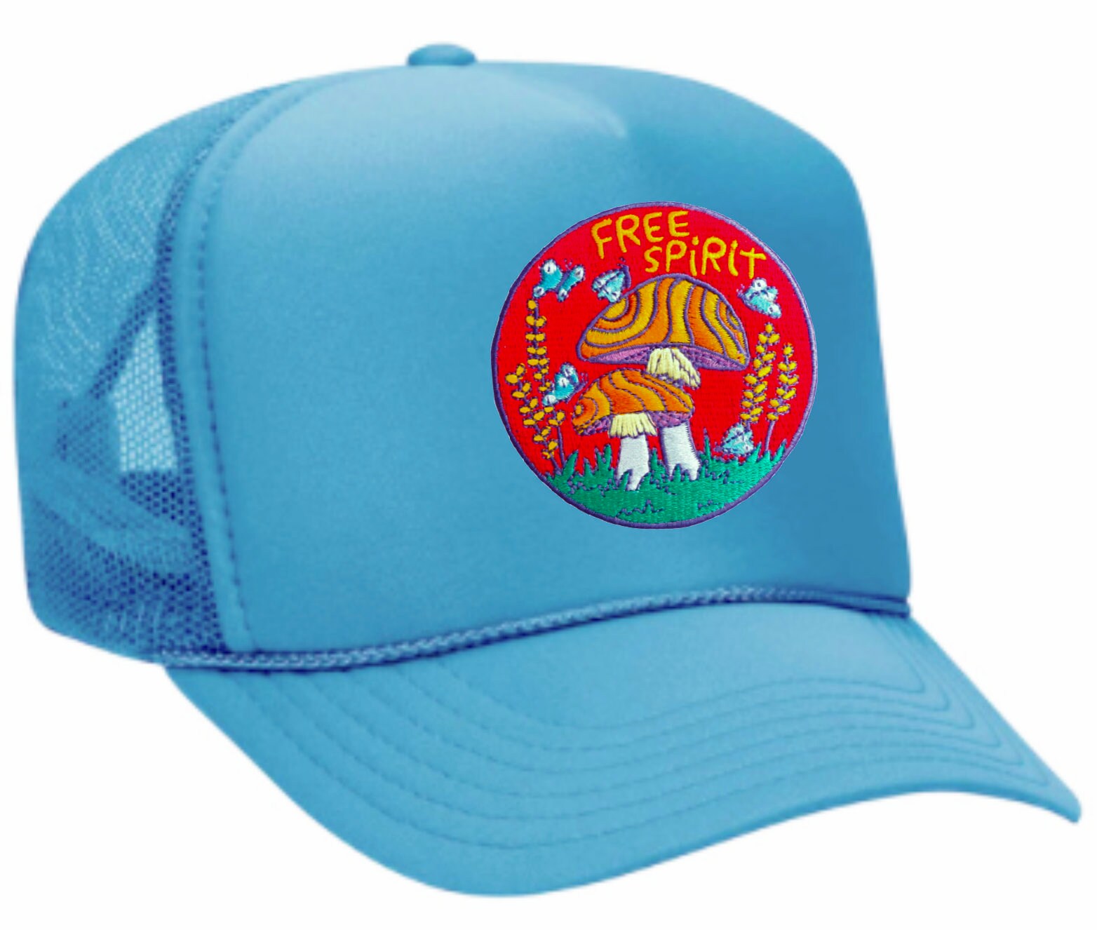 Free People-Nature Embroidered Sky Blue Mushroom Trucker Hat National Parks Trucker – The Landmark Project main image 4
