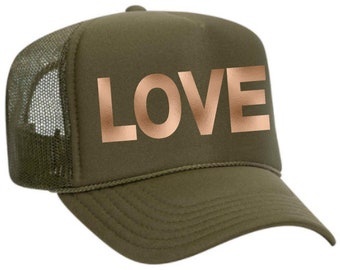 LOVE - Rose Gold Metallic Trucker Hat