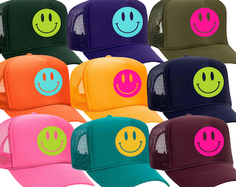SMILE - colorful trucker hat, smile face hat, happy face trucker hat, colorful trucker hat