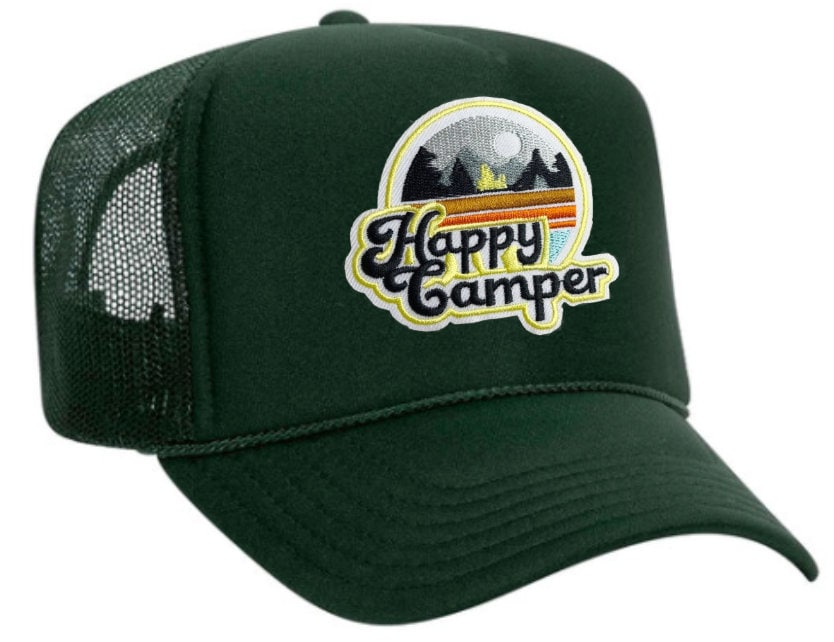 LOKIDVE Women's Happy Camper Ponytail Hat Messy High Bun Distressed Baseball Cap 