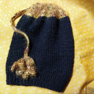 Slouchy Black Hat with Gold Tassel