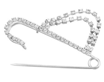 1 White 6.5cmx2.3cm rhinestone safety pin