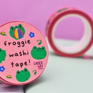 Frog Washi Tape | 15mm x 10m | Cute Washi Tape | Scrapbooking Tape | Kawaii Washi Tape | Aesthetic Washi Tape | Bullet Journal Tape |
