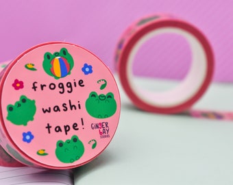 Frog Washi Tape | 15mm x 10m | Cute Washi Tape | Scrapbooking Tape | Kawaii Washi Tape | Aesthetic Washi Tape | Bullet Journal Tape |