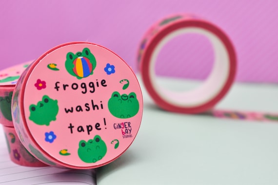 Frog Washi Tape | 15mm x 10m | Cute Washi Tape | Scrapbooking Tape | Kawaii Washi Tape | Aesthetic Washi Tape | Bullet Journal Tape |