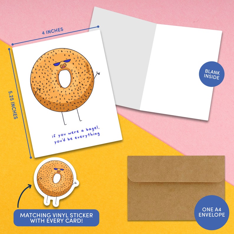 Everything Bagel Greeting Card With Matching Vinyl Waterproof Sticker ...