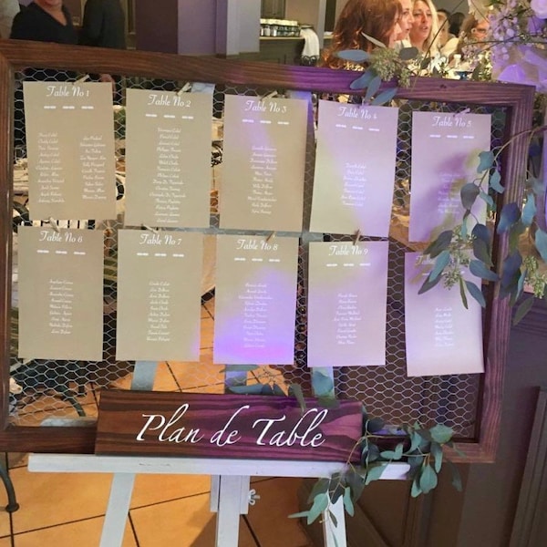 Plan de Table Mariage - Champêtre, Rustique - Cadre Grillage de Poule