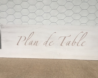 Panneau PLAN DE TABLE - Blanc Effet Cérusé Gris - Mariage Classique Chic