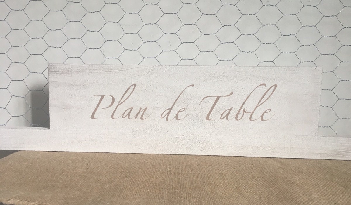 Panneau Plan de Table - Blanc Effet Cérusé Gris Mariage Classique Chic