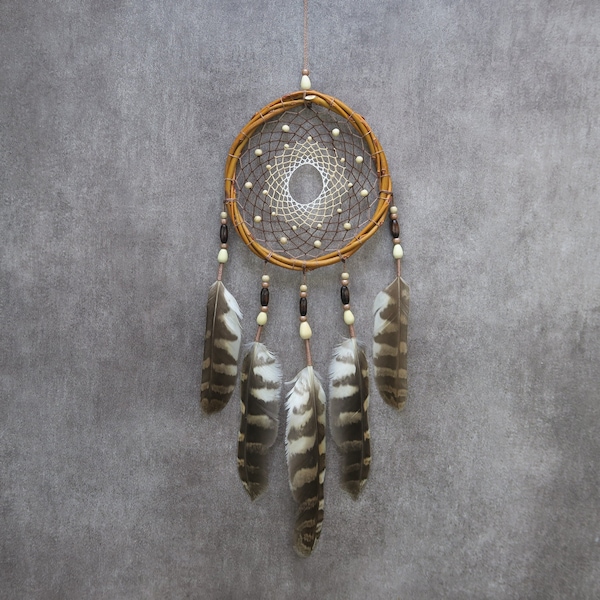 Attrape Rêves Plumes Naturelles Ethiques, Dreamcatcher Traditionnel en Osier, Capteur de Rêves Unique, Cadeaux Naturel Fait Main