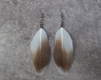 Natural Feathers Earrings, Cruelty Free Feathers Jewelry, Beige Feathers Earrings, Unique Ethical Gift