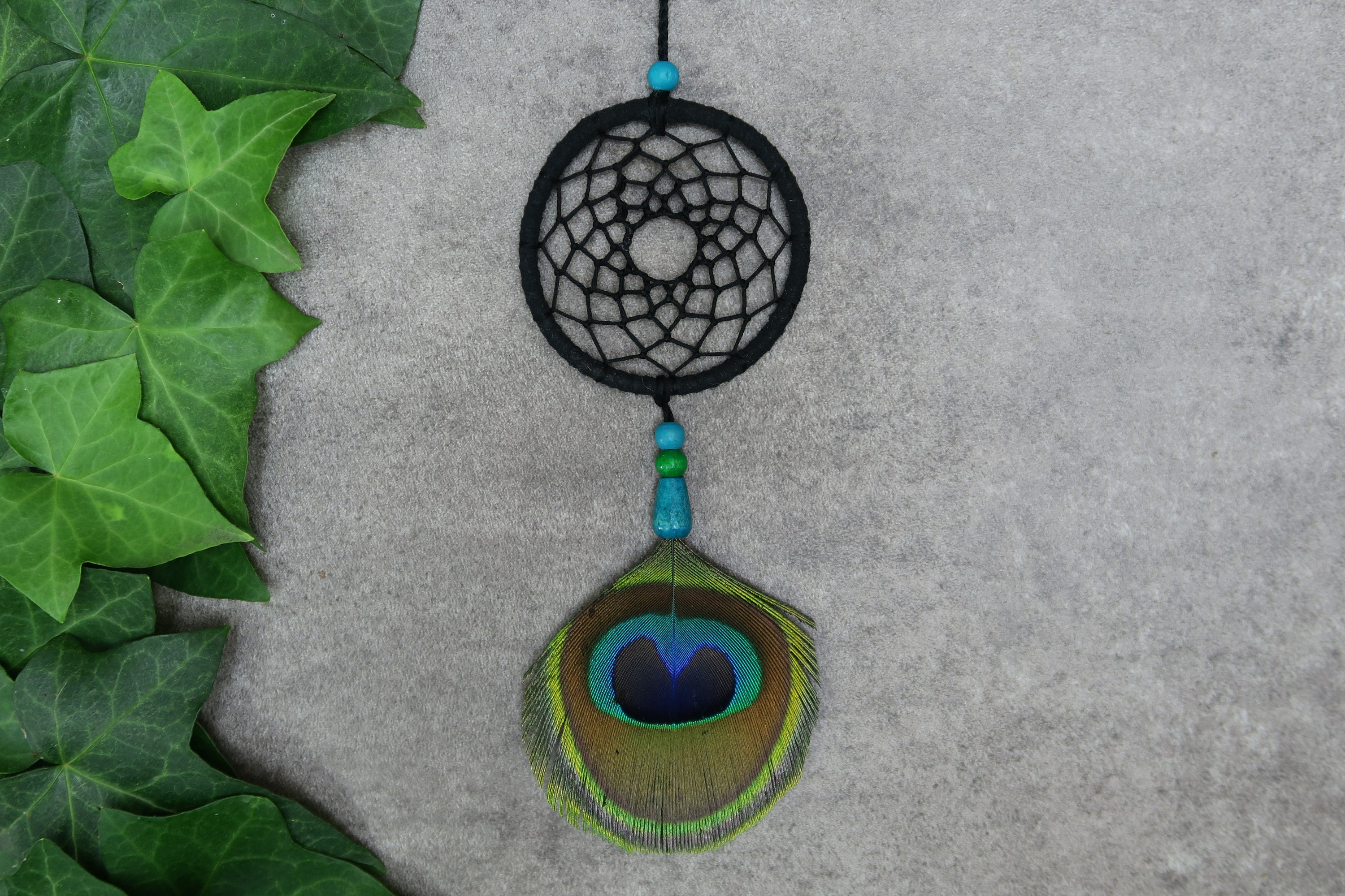 Attrape Rêves Plume de Paon, Décoration Pour Voiture, Petit Capteur en Naturelle d'origine Ethique