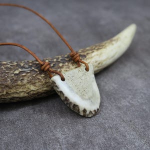 Natural Deer Antler Jewelry Handcrafted with Ethical Antler Pendant, Lucky Deer Talisman on Brown Leather Necklace, Unique Handcrafted Gift