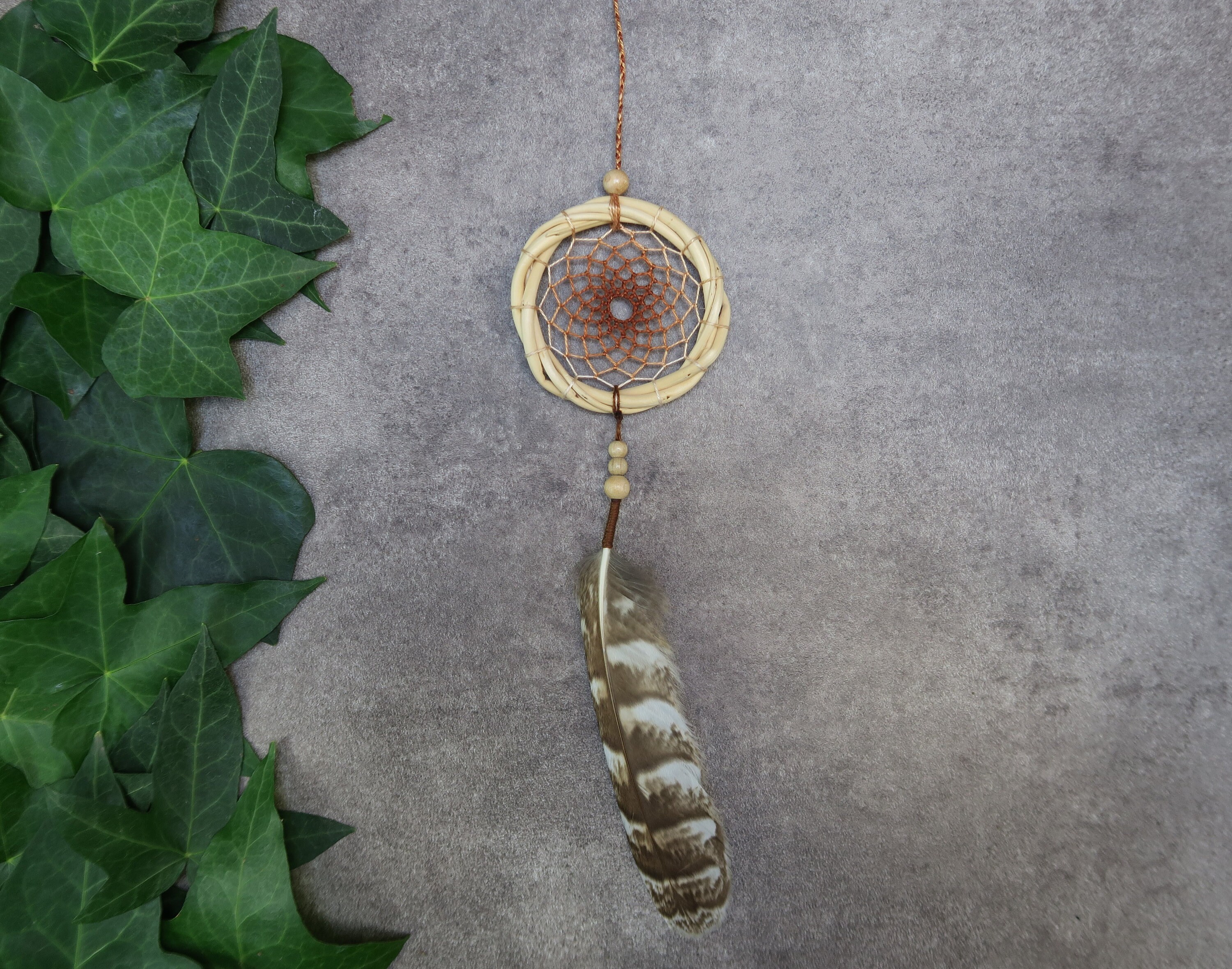 Attrape Rêves Plume de Chouette, Naturelle d'origine Ethique, Mini Dreamcatcher Pour Voiture, Capteu