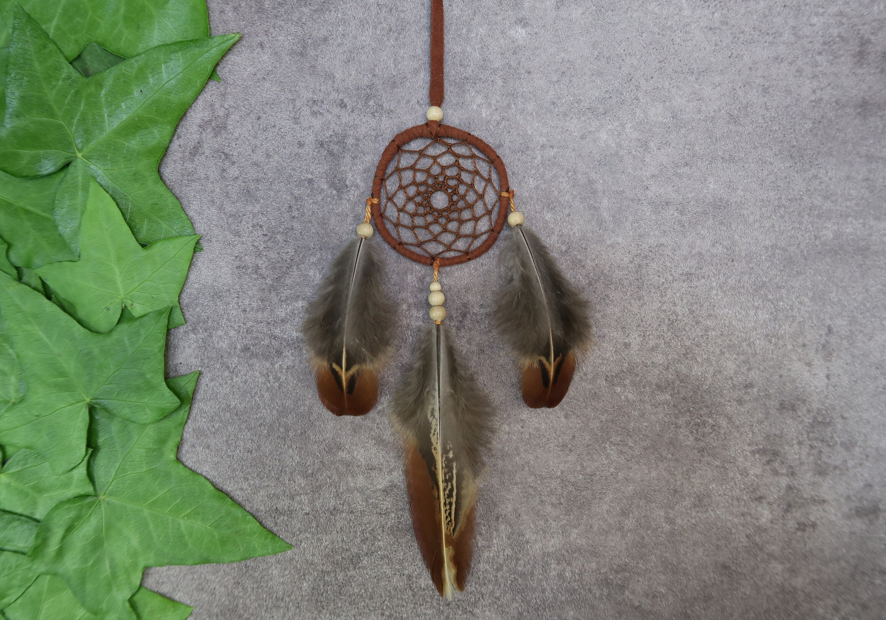 Petit Attrape Rêves Plumes Naturelles, Mini Dreamcatcher Pour Voiture, de Faisan Origine Ethique