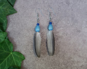 Blue Earrings, Natural Feathers Earrings, Cruelty Free Feathers Jewelry, Unique Handcrafted Gift