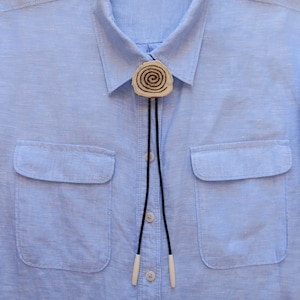 Natural Antler Bolo Tie, Spiral Pattern Bolo Tie, Ethical Antler Jewelry, Deer Totem, Unique Handcrafted Gift