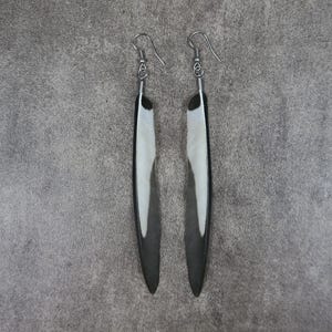 Magpie Feathers Earrings, Long Black and White Feathers Ear Pendants, Ethical Natural Magpie Feather Earrings, Magpie Animal Totem Jewelry