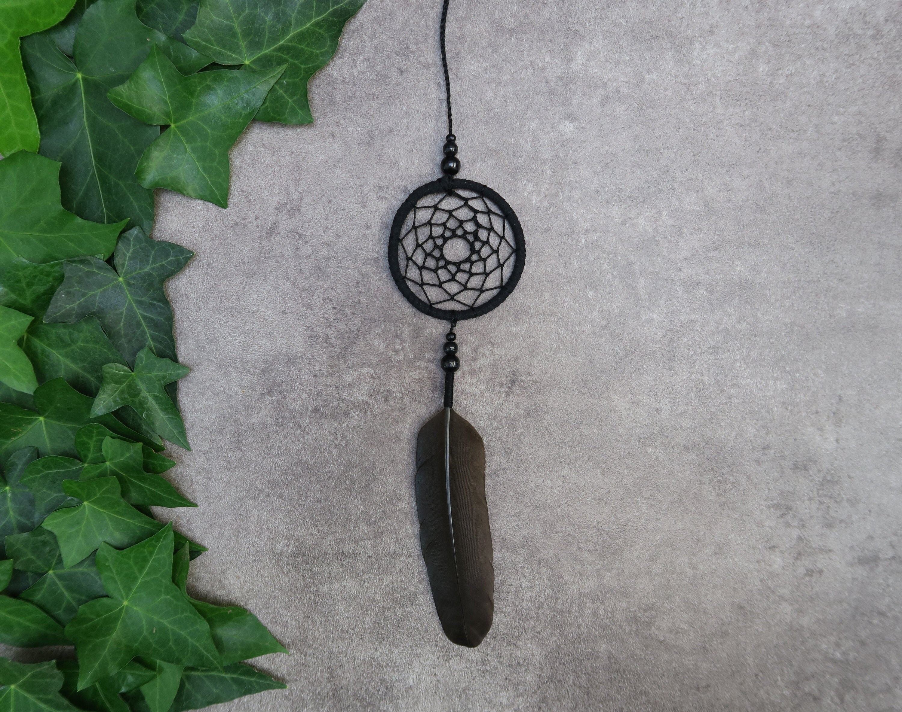 Petit Attrape Rêves Noir Pour Voiture, Plume Naturelle d'origine Ethique, Capteur de Rétroviseur, Ca