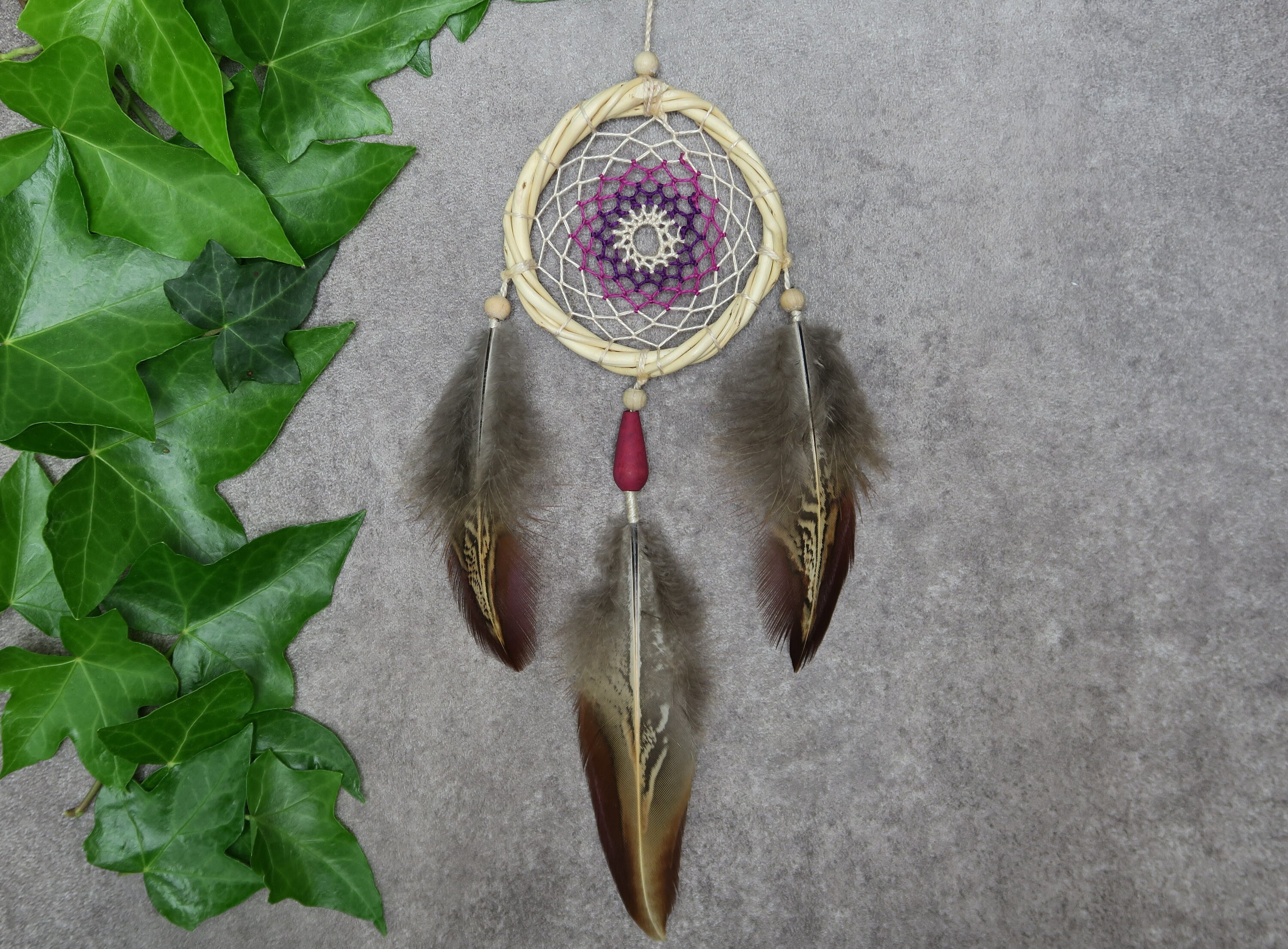 Petit Attrape Rêves Plumes Naturelles, Mini Dreamcatcher Pour Voiture, de Faisan Origine Ethique, Os