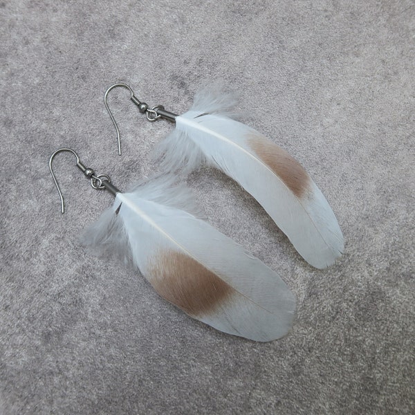 Natural Feathers Earrings, Cruelty Free Feathers Jewelry, Beige Feathers Earrings, Unique Ethical Gift