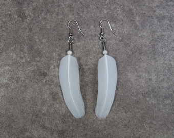 White Dove Feathers Earrings, Cruelty Free Dove Feathers, Natural White Feathers Earrings, Unique Ethical Gift