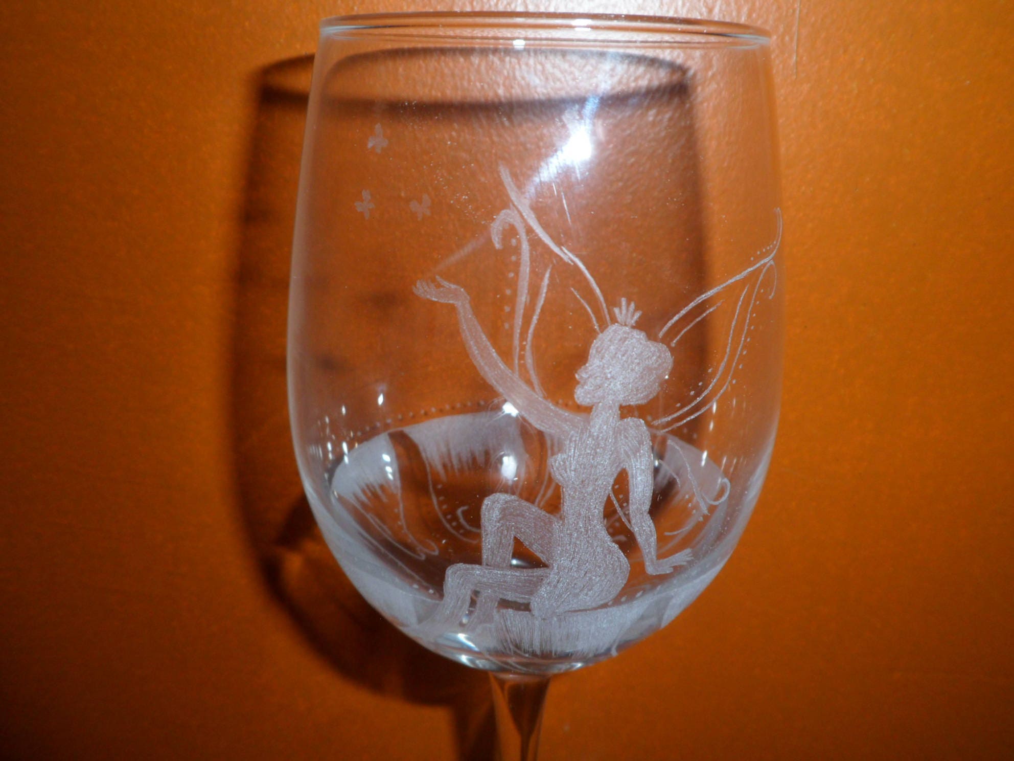 Verres à Vin sur Pied en Gravure Verre Motif Fée et Fleur Personnalisable