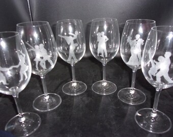 6 verres gravés motif danseurs, personnalisables