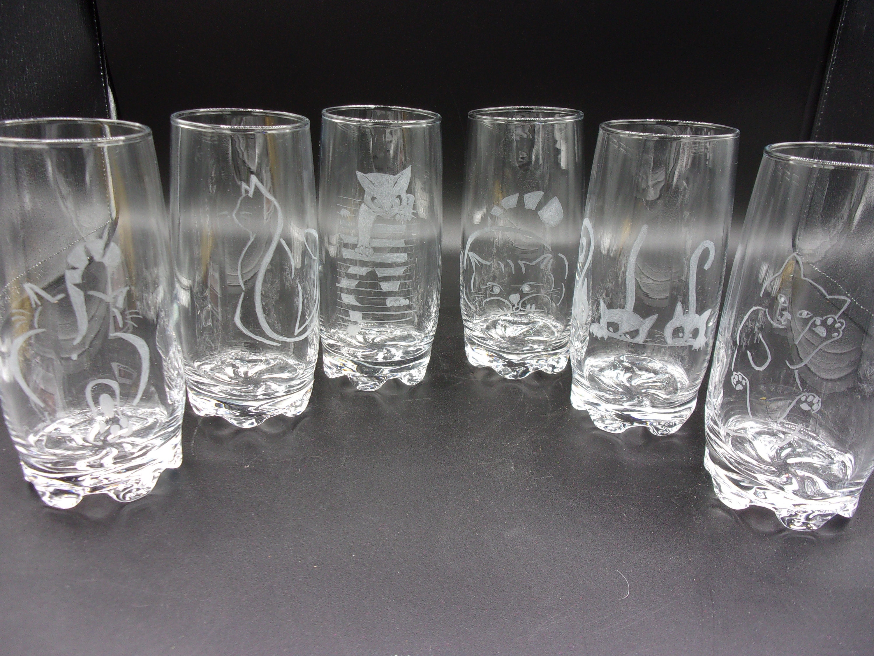 6 Verres Gravés Motif Chat, Personnalisables