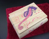 bright wooden jewelry box hippocampus pattern, customizable