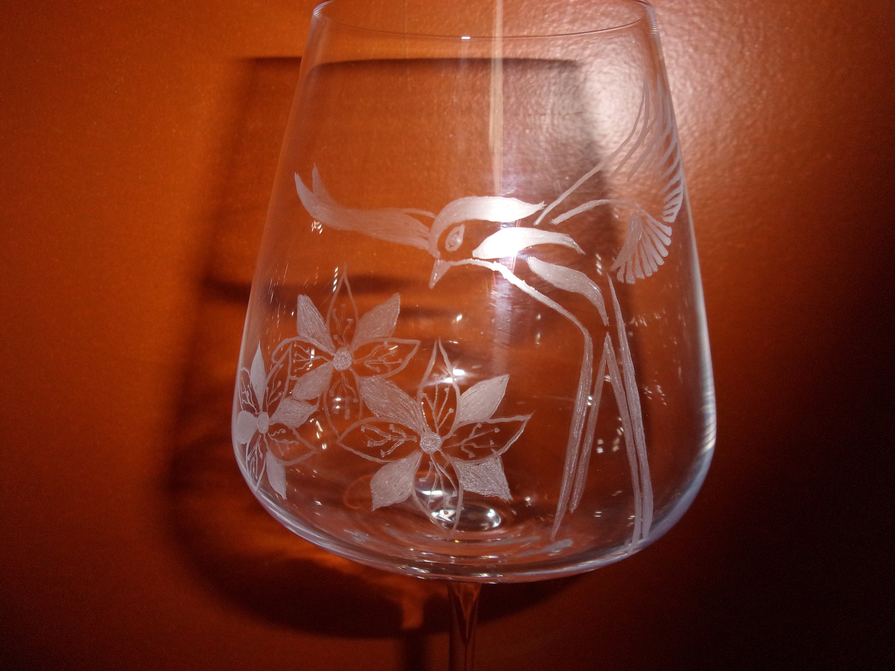 6 Verres à Vin en Gravure sur Verre Motif Oiseau , Personnalisable