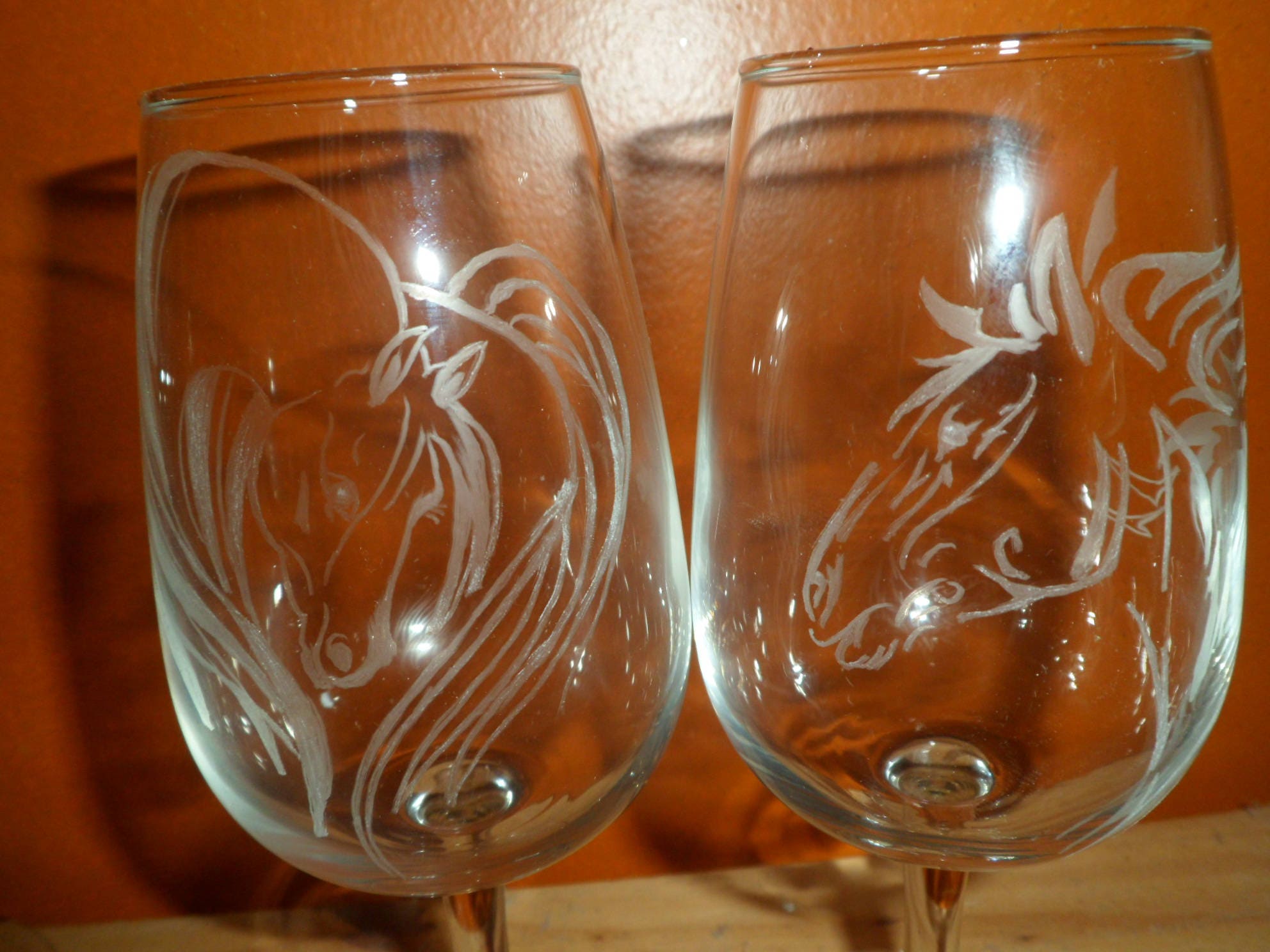 6 Verres à Vin en Gravure sur Verre Personnalisables Motif Tête de Cheval