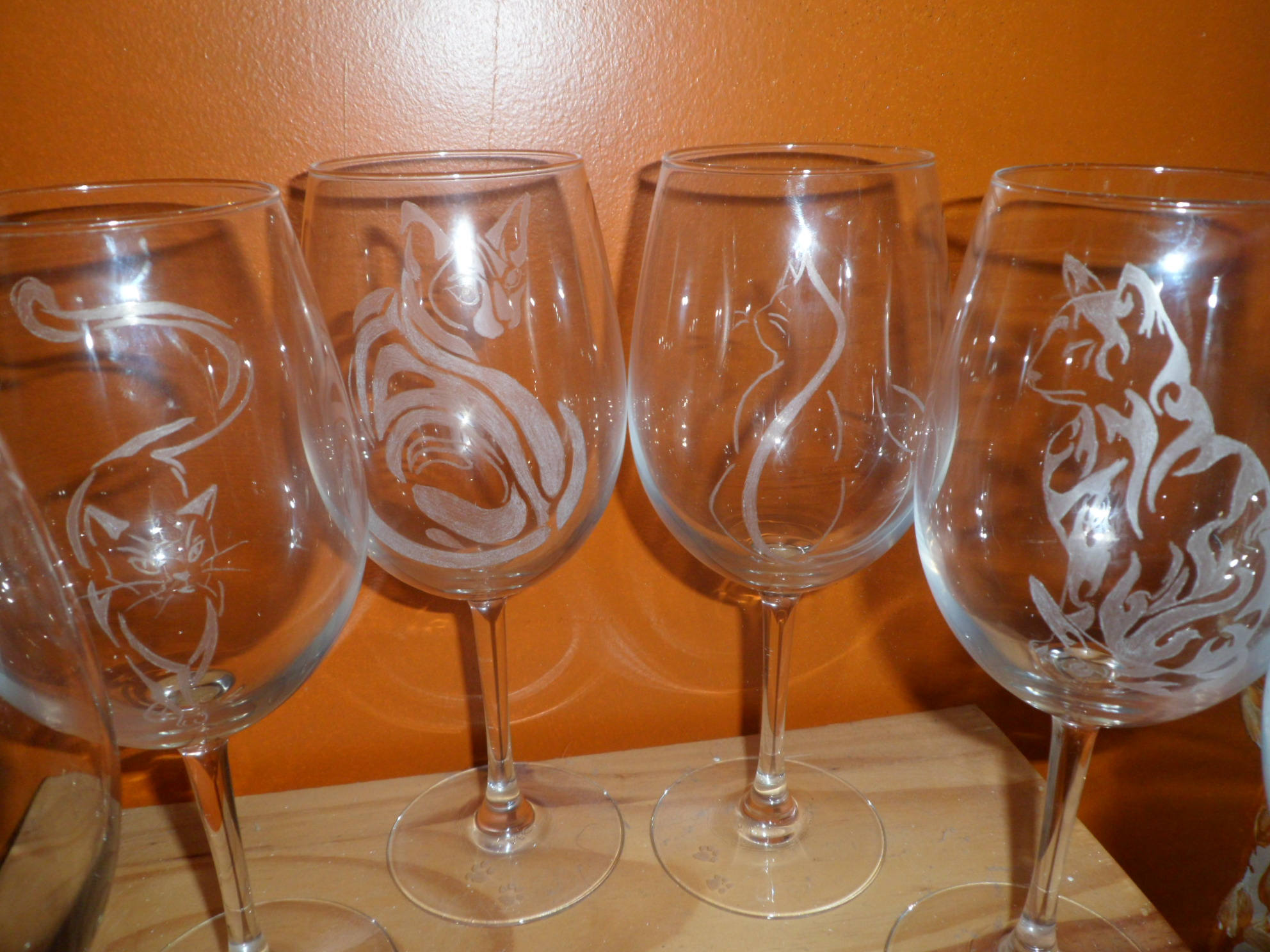 6 Verres à Vin sur Pied en Gravure Verre Motif Chats Personnalisables