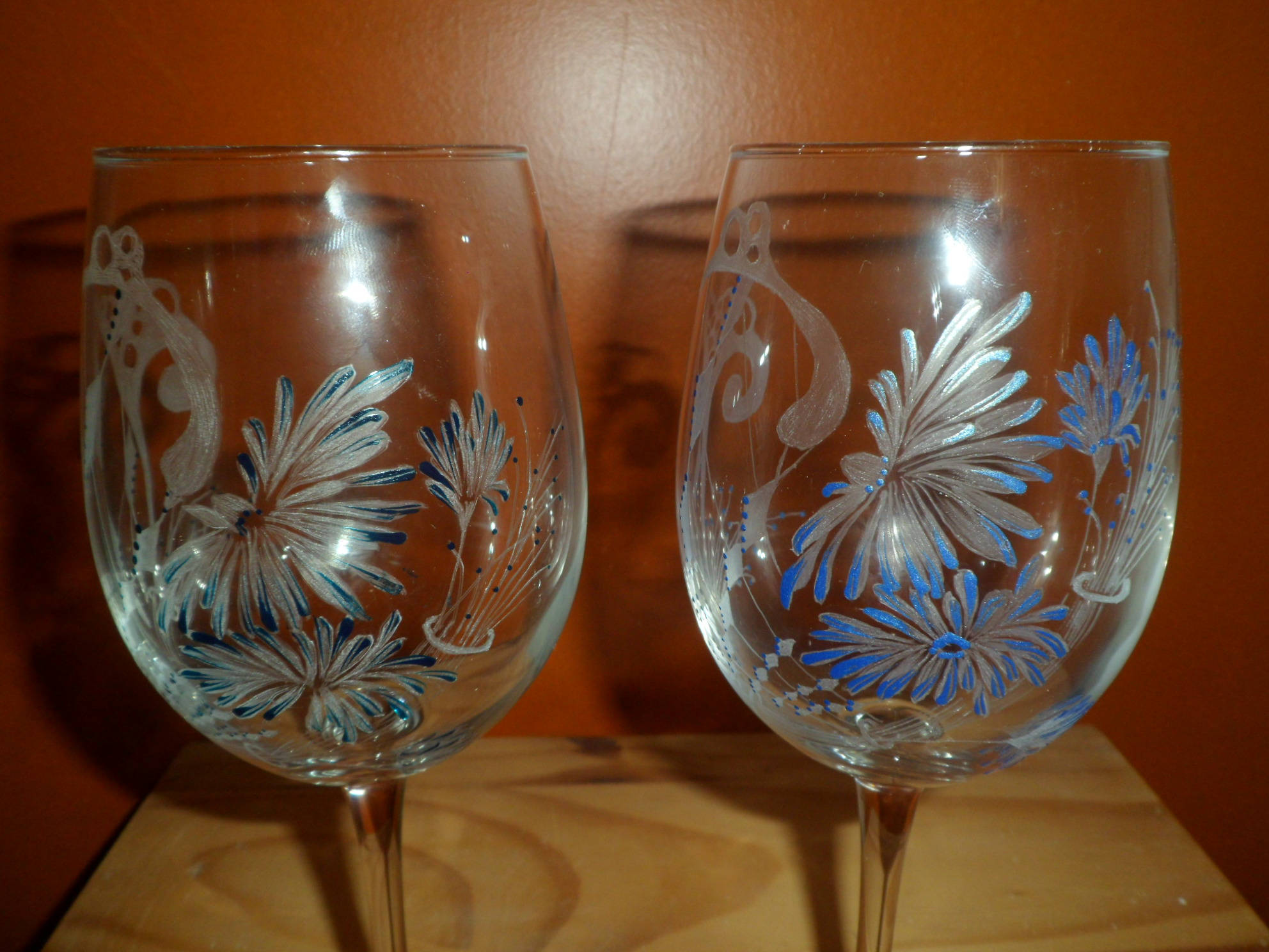 6 Verres en Gravure sur Verre et Surlignés Peinture Motif Fleurs Modernes Personnalisables