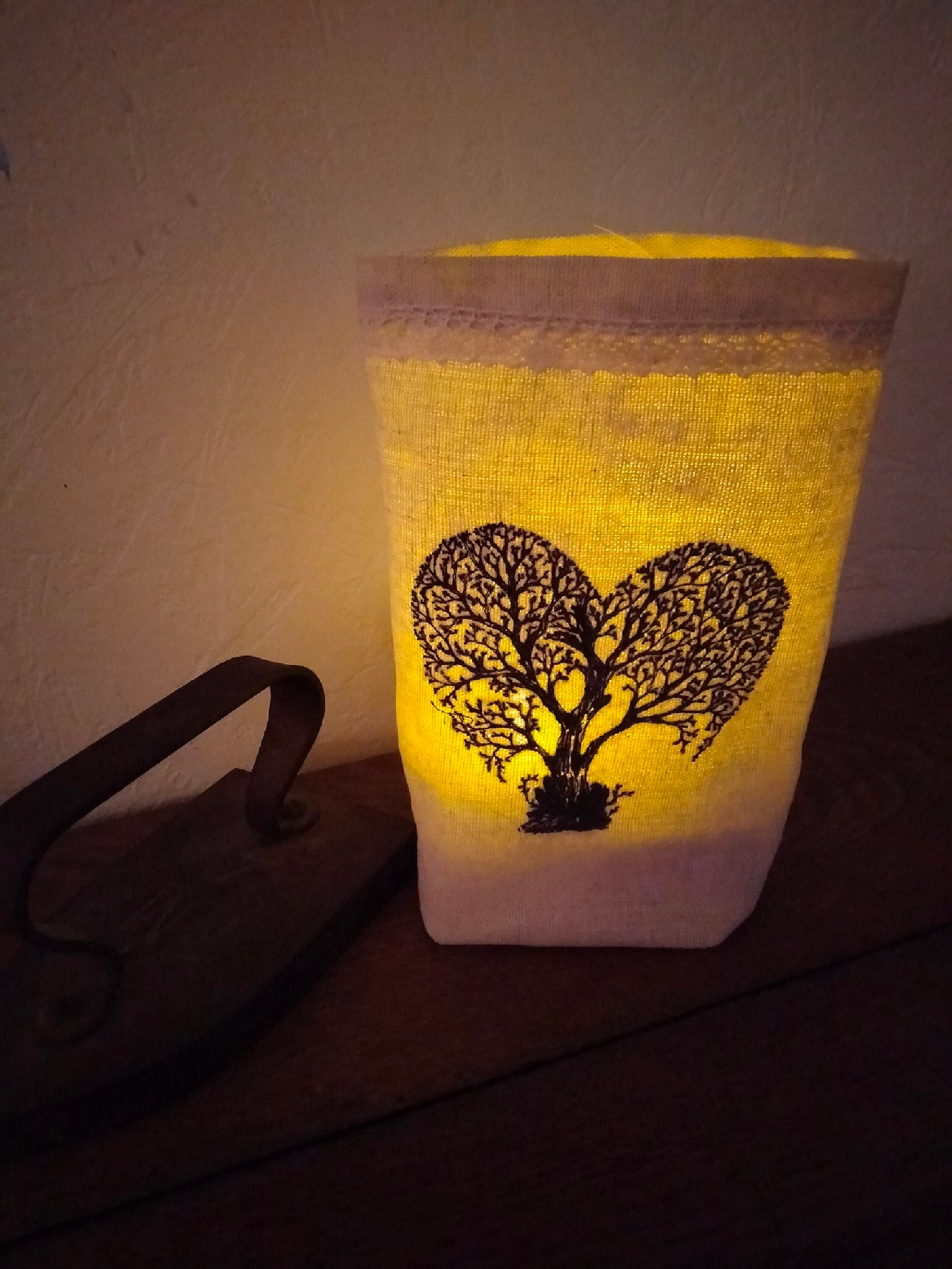 Poche de Lumière - Pochon Lumineux Veilleuse Tissu Arbre Vie Original Unique Broderie Cadeau Noël