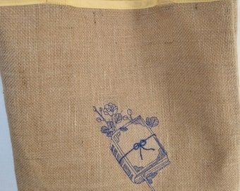 Tote bag  brodé-doublé - sac bibliothèque - sac fourre-tout - toile de jute - Fête mères - Fait main - modèle unique