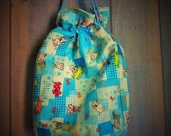 Pochon - Sac enfant tissu - fait main -  -  fourre tout  - sac  goûter - sac doudou -    enfant    -  coton fantaisie  -   coton  enduit  -