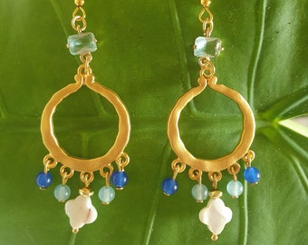 Gold-plated earrings with semi-precious stones