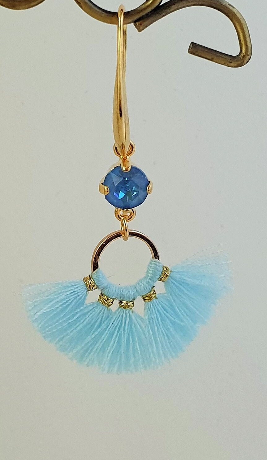 Boucles D'oreilles Rétro Cristal Bleu - Occasion