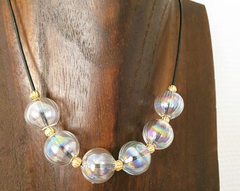 Necklace and earrings with blown glass beads “Like soap bubbles”