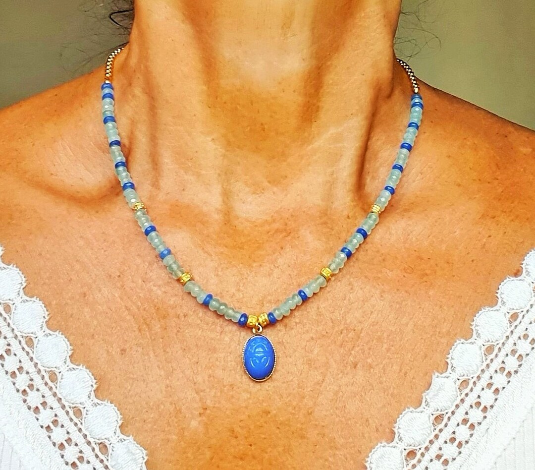 Collier Vintage En Agate Et Copal - Pierre Naturelle Multicolore, Bon état
