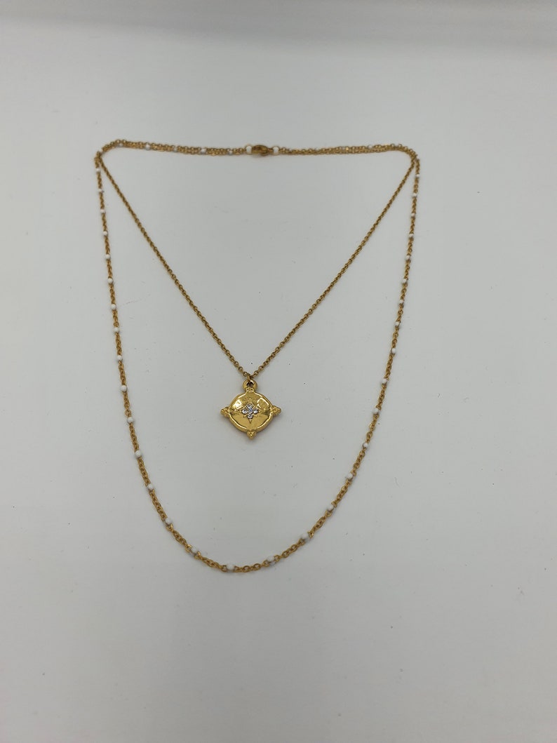 Double row necklace in white and gold stainless steel image 4